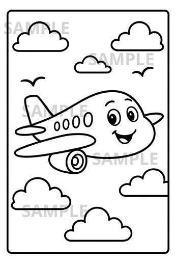 Cute Airplane Coloring Page for Kids, Cartoon Plane Printable PDF and PNG, Transportation Coloring Sheet, Instant Digital Download - Etsy
