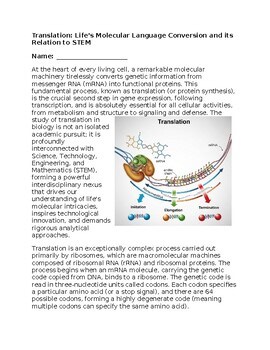 Translation in Biology & STEM - No Prep - Worksheet - 100% Editable