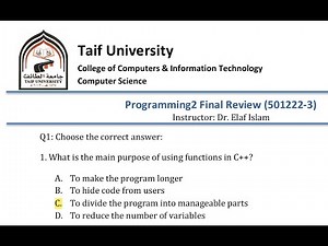Programming 2 | Final Exam Review for Computer Programming 2 | Important Taif University