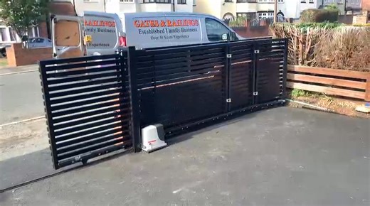 Sliding gate with 3 hinged sections that run on a curved track incorporating a letter box and GSM Intercom. | Gates and Railings | Facebook