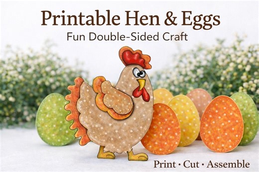 Printable Chicken Craft Template, Easter Paper Craft DIY, Spring Decor