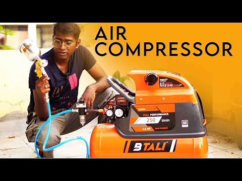Air compressor unboxing and setup for pneumatic nailer and spray gun