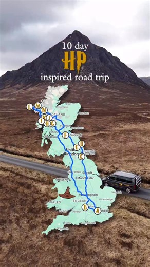 roadsurfer on Instagram: "Save this Harry Potter–inspired road trip⤵️🪄 Filming locations + fantasy landscapes across the UK & Scotland. ⚡ = Harry Potter filming location ✨ = Inspiration / writing location A. London⚡✨ (Pick up your roadsurfer camper here) – Leadenhall Market (Diagon Alley) – Millennium Bridge (Death Eaters scene) B. University of Oxford ⚡ – Bodleian Library & Divinity School (Hogwarts interiors) C. Durham Cathedral ⚡ – Hogwarts cloisters (early films) D. Alnwick Castle ⚡ – First