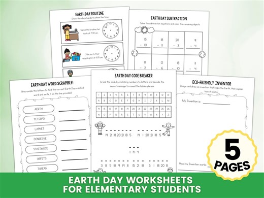 Earth Day Worksheets for Elementary Students, Printable Earth Day Activities, Word Scramble, Math and Writing, Classroom Activity, Homeschoo - Etsy