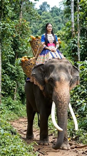 beautiful hmong woman ride elephant