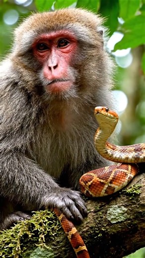 Monkey vs Snake 😳 What Happens Next? #monkey #snake #animalshorts