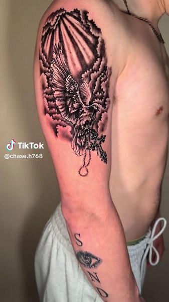 Stunning Black and Grey Dove Cross Tattoo Ideas