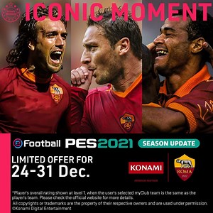 259K views · 6.6K reactions |  Francesco Totti, Gabriel Batistuta, Cafu ... 3 players from Roma's 'Iconic Moment Series' are now available for a limited time! Recreate unforgettable scenes with your favourite legends in PES! #PES2021 Pro Evolution Soccer | AS Roma | Facebook