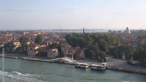 Time lapse Venice, Italy: Aerial view of Venice waterfront: Promenade "Riva dei Sette Martiri", Rio de San Isepo and garden "Giardini della Biennale", (view from a cruise liner)