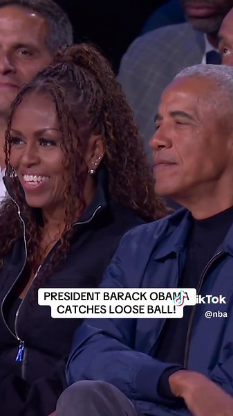 President Barack Obama comes up with the loose ball courtside! The 2026 NBA All-Star Game is live on @NBA on NBC and Peacock #NBA #NBAAllStar #basketball #Obama