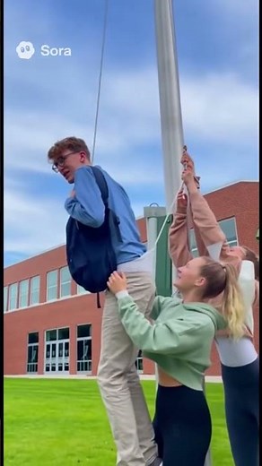 Popular girls give guy a flagpole wedgie
