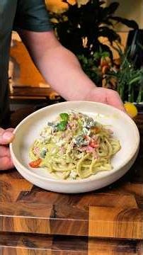 Cold Spaghetti with Pistachio Cream and Mortadella