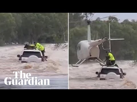 NT floods: dog rescued by helicopter from raging flood waters in Australia