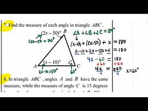 Unknown Angles Part 5: Finding Marked Interior Angles of Triangles Item 7 and 8