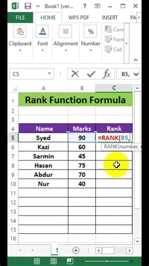 Ms Excel in Rank Function Formula easy tips, #excel #tech #exceltips #techinfo #spreadsheets #shorts