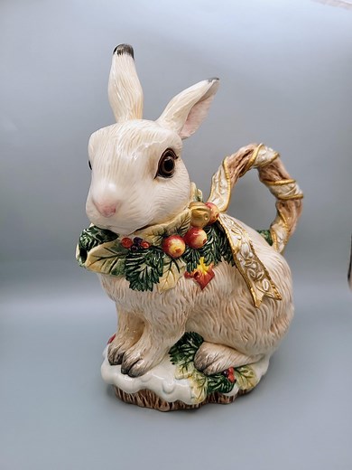 Fitz & Floyd Snowy Woods Bunny Teapot - Missing Lid, Vintage Holiday Decor - Etsy