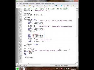 Emu8086 Ensamblador Ejemplo suma de dos Números