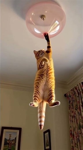 Cat Blows Balloon Too Much 😂 Funny Cat Gets Stuck on Ceiling Hilarious Kitty Moment! #catfunny