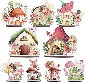 Wooden Fairy Party Decorations - 9PCS Wood Fairy Table Sign Decor Forest Baby Shower Centerpieces Flower First Birthday Decoration Supplies Enchanted Party Table Topper