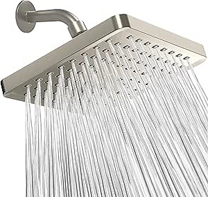 SparkPod Shower Head - High Pressure Rain - Premium Quality Luxury Design - 1-Min Install - Easy Clean Adjustable Replacement for Your Bathroom Shower Heads (Elegant Brushed Nickel, 8 Inch Square) - Amazon.com