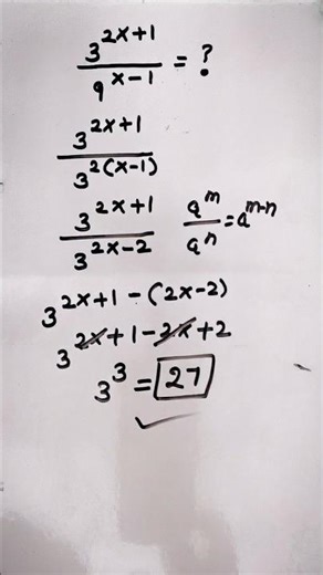 3^2x+1/9^x–1 algebra problem trick #tricks #shorts #algebra #maths