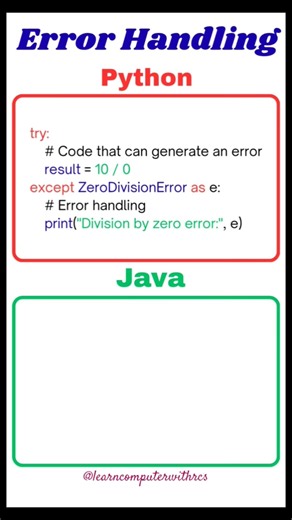 Java vs Python | Error Handling 🔥#coding #memes #funny #shorts ‪@LearnComputerWithRCS‬
