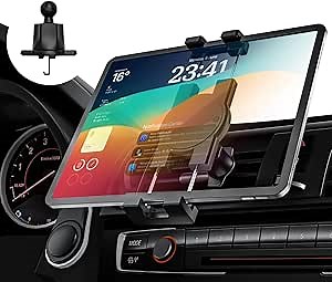GDZN Tablet Holder for Car Vent, [Secure Hook Grip] Car Air Vent Clip Tablet Mount for iPad Pro/Air/Mini, Galaxy Tabs/Z Fold, iPhone, More 4.7-11" Cell Phones and Tablets