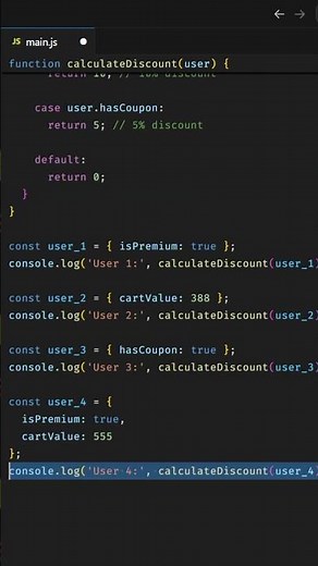 JavaScript | Decide discount on user's purchase