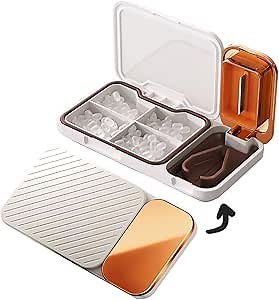 MURRI&MURRDI Pill Organizer with Pill Splitter Cutter, 4 Compartments Small Portable Medicine Case for Purse Pocket, Pill Vitamin Dispenser Holder, White