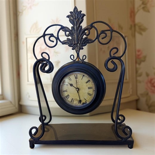 Retro Chic French Style Clock, Elegant Vintage Black Iron Table Clock Ornate Scroll Design, Roman Numeral Face, Antique Style Home Accent - Etsy