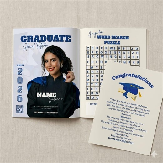 Graduation Activity Booklet Canva Template, Senior Grad Magazine Booklet, Graduation Announcement, Party Favor, Editable Printable Download - Etsy