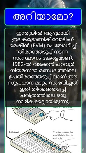 ഇന്ത്യയിൽ EVM ആദ്യം ഉപയോഗിച്ച സംസ്ഥാനം | കേരളം | First State to Use EVM in India | Kerala