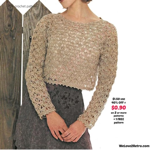 Crochet Lace Top Pattern PDF – Boho Openwork Pullover, Easy Vintage DIY Summer Sweater