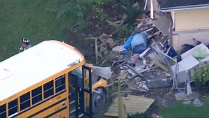 SCHOOL BUS HITS HOUSE: A school bus crashes into the corner of a home in northwest suburban Elk Grove Village this morning. http://abc7.ws/2yyazBl | ABC 7 Chicago