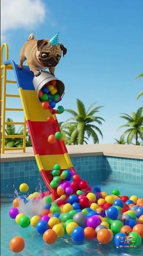 Rainbow Slide Challenge! 💦🌈 #cutedog #cartoon