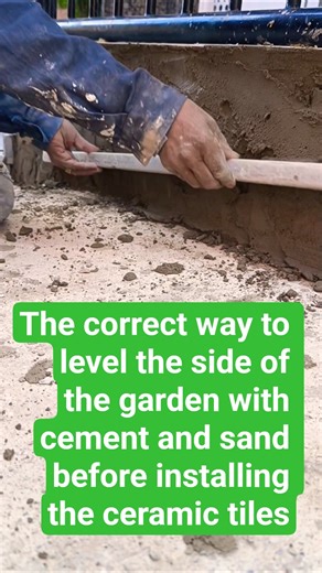 Preparing the garden side with cement and sand for ceramics