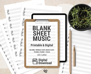 Printable and Digital Sheet Music | Printable Sheet Music in A4 PDF Format | Treble and Bass Clef | Blank Sheet Music | Digital Download - Etsy