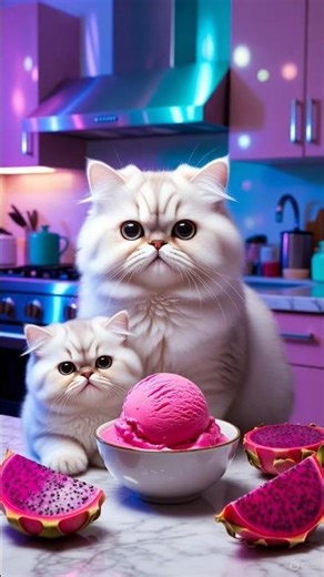 White Fat Cats Making Dragon Fruit ICE CREAM in Kitchen 😼🍨🔥#short#cat #cute #catvideo
