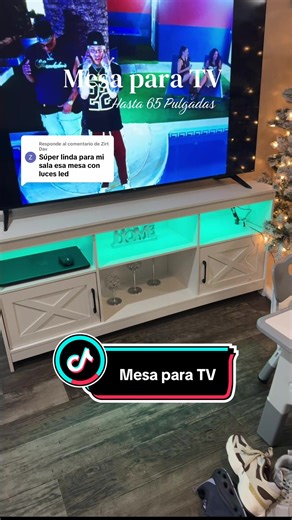 Respuesta a @Zirt Dav Mesa para TV con luz LED integrada ✨ Compatible con televisores hasta 65 pulgadas. Diseño moderno que eleva la decoración de tu hogar. #tvstand #mesaparatvconluces #mesadetv