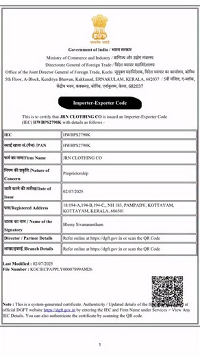 JRN CLOTHING on Instagram: "“All glory to Jesus! 🙏✨ I’ve received my Importer Exporter Code (IEC) - a dream come true! 🌟 From humble beginnings to achieving this milestone, I’m reminded that I’m nothing without God’s blessings 🙌. Thank you, Jesus, for lifting me up and guiding me every step of the way! 🙏❤️ #GodsBlessings #ExporterLife #IEC #NewBeginnings”"