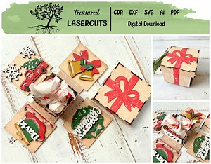Christmas Explosion Box SVG, Christmas Gift Laser Cut, Christmas Gift Box Svg, Christmas Svg, Glowforge File, Digital Download - Etsy