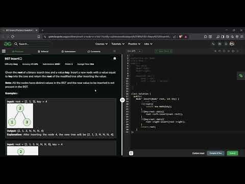 BST Insert | GFG Solution in C++ | Insert a Node in Binary Search Tree