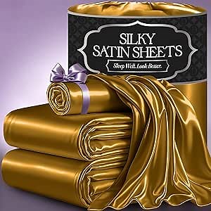 DECOLURE Satin Bed Sheets - 3 Piece Luxury Silky Twin Size Bedding Set - Softer Than Silk, Wrinkle-Free with 15” Deep Pocket Fitted Sheet, Perfect for Hair & Skin, Gifts for Women (Gold)