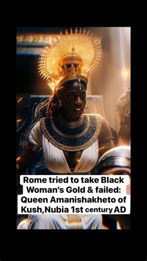 Rome tried to take Black Woman’s Gold & failed: Queen Amanishakheto of Kush in Nubia, 1st Century AD now South Egypt & North Sudan region She was Queen Regnant = a woman king equivalent in rank to king. She reigns suo jure (in her own right) over a chiefdom or kingdom; as opposed to a queen consort, who is married to a reigning king; or a queen regent, who is the guardian of a child monarch & rules pro tempore in the child’s stead or instead of her absent husband. #WomensHistory #BlackHistory | 