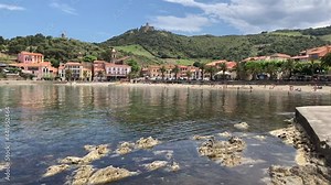 Summer scene of Colliure (Collioure) bay, a typical village in the south of France. 4K UHD