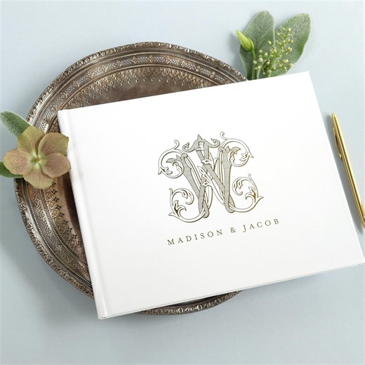 Guest Book Wedding Foil Album Personalized Monogram Ivory Scrapbook Bride & Groom Polaroid Alternative Elegant Keepsake| Design Vintage Vine - Etsy