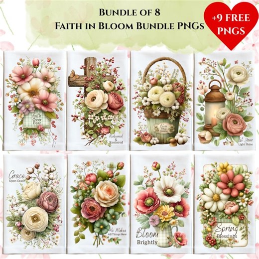 Spring Scripture Tea Towel PNG Set — Christian Floral Kitchen Designs, Faith in Bloom Bundle (digital Download) - Etsy