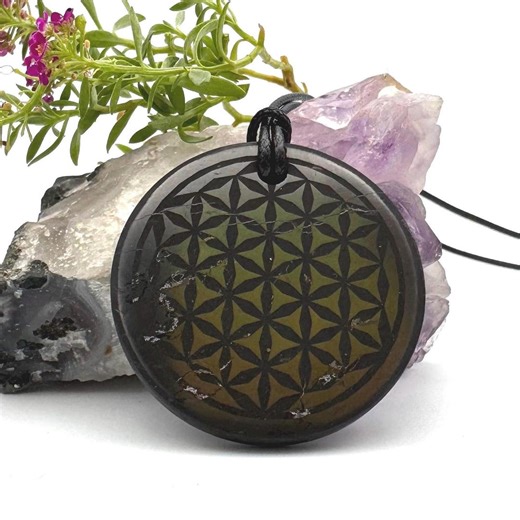 Flower of Life Shungite Pendant: EMF Protector, Empath Protection Necklace - Etsy