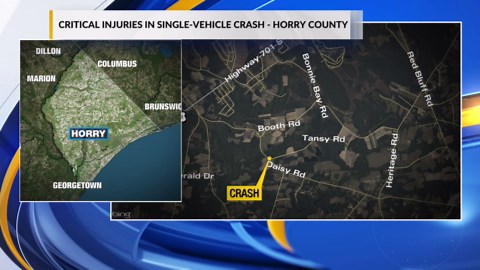 Single-vehicle crash with critical injuries closes roads near Loris, Horry County Fire Rescue says