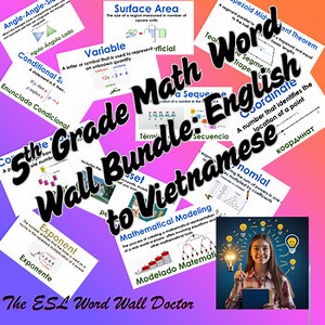 5th Grade Math Word Wall Bundle: English to Vietnamese